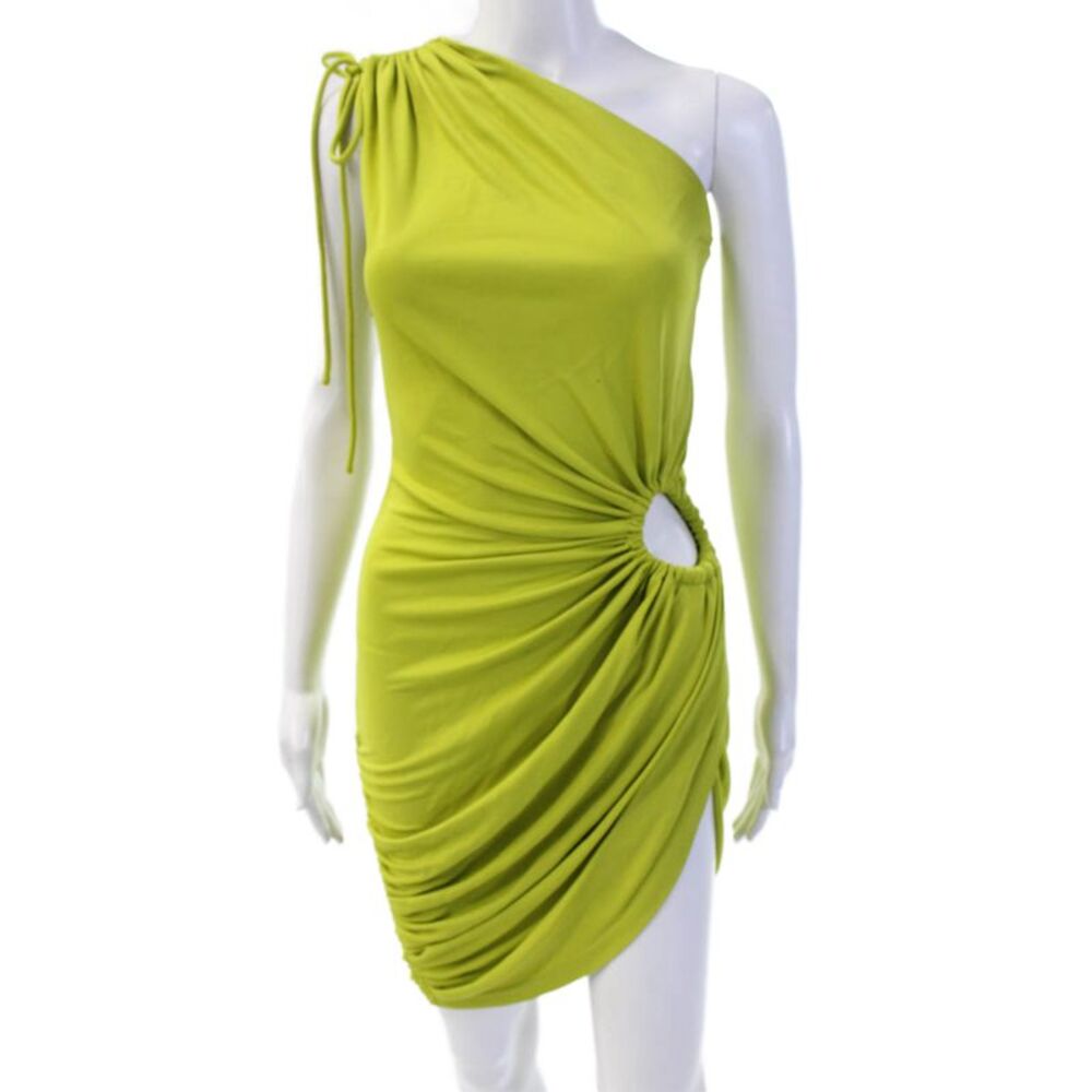Monse Women Bodycon Mini Dress Green Sleeveless Drawstring Size 0